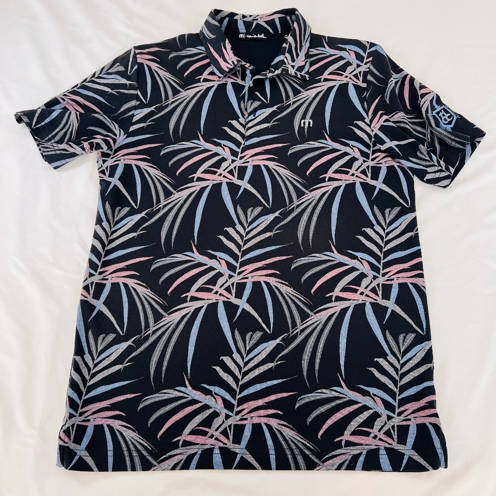TravisMathew Mens Tropical Palm Leaf Polo Shirt Black Blue Pink Floral Size‎ M